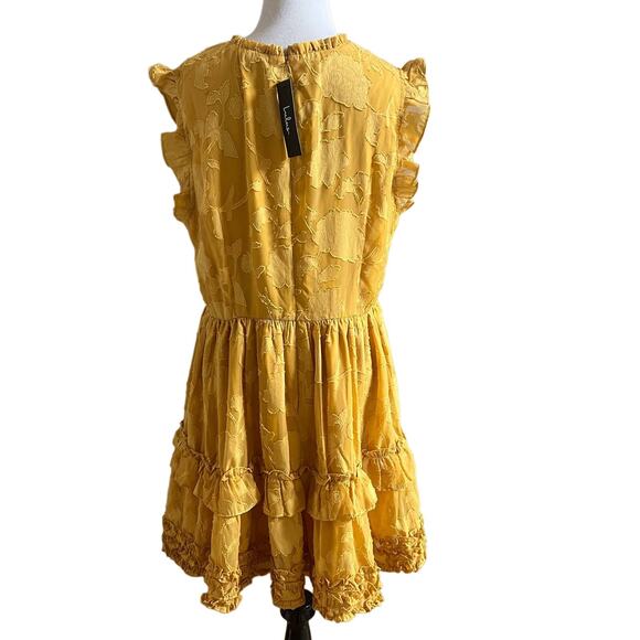 Lulus True as Can Be Mustard Yellow Burnout Floral Ruffled Mini Dress NWT XL - Picture 7 of 10